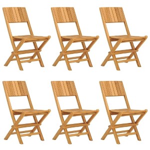 vidaXL Folding Patio Chairs Set of 6, Solid Wood Teak, Perfect for Garden and Outdoor Spaces, Scandinavian Style, Water-Resistant, Brown - 1 of 4