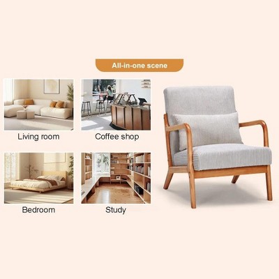 Mid Century Modern Armchair Living Room Chair With Pillow Upholstered Reading Chair