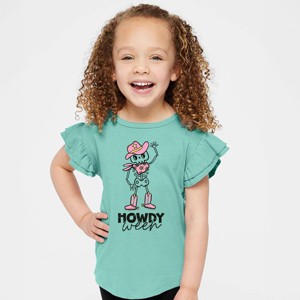 Howdyween Skeleton - Kids Flutter Sleeve Tee - 1 of 4