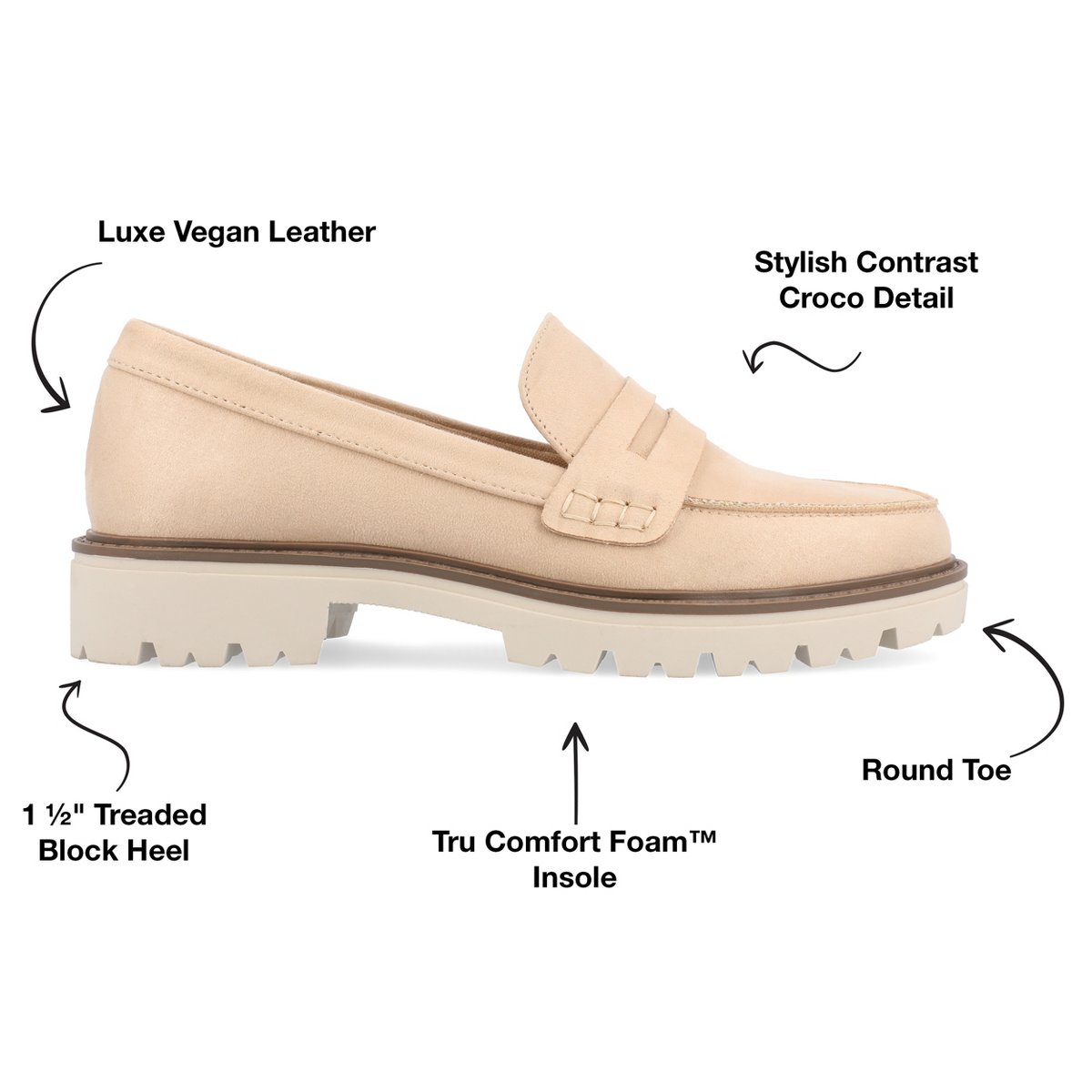 Женские туфли Journee Collection Women's Kenly Medium and Wide Width Slip On Round Toe Loafer Flats, Sand 8W — фото 8