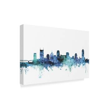 Trademark Fine Art -Michael Tompsett 'Nashville Tennessee Blue Teal Skyline' Canvas Art