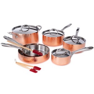 BergHOFF Vintage 13Pc Tri-Ply Copper 18/10 Stainless Steel Cookware Set With Stainless Steel Lids and Spatula Set, Hammered - 1 of 4