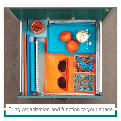 Teal and Pearl White Mobile Metal 2-Drawer Vertical Filing Cabinet