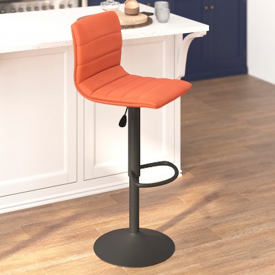Cognac Vinyl Adjustable Swivel Barstool with Black Metal Base