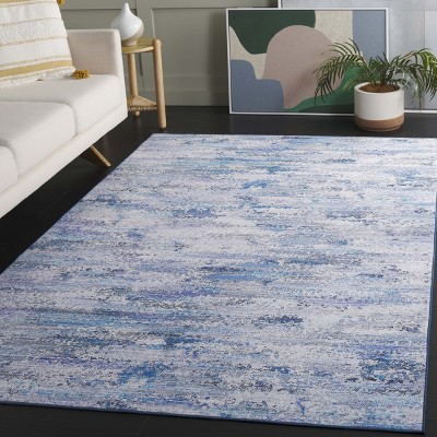 4' x 6' Blue Abstract Synthetic Washable Area Rug