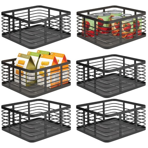 mDesign Stackable Food Organizer Storage Basket, Open Front - 2 Pack - Matte Black