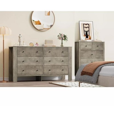 Fluted 6 Drawer Dresser with Faux Marble Top, Modern Chest of Drawers for Bedroom, Entryway