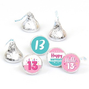 Big Dot of Happiness Girl 13th Birthday - Official Teenager Birthday Party Round Candy Sticker Favors - Labels Fits Chocolate Candy (1 sheet of 108) - 1 of 4