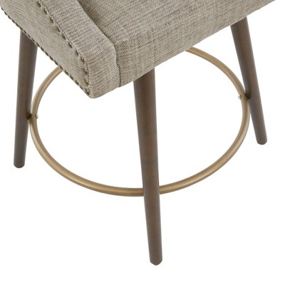 Grey Multi Tweed Swivel Counter Stool with Walnut Wood Legs