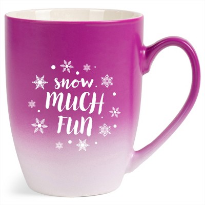 Elanze Designs Snow Much Fun Two Toned Ombre Matte Pink and White 12 ounce Ceramic Stoneware Coffee Cup Mug