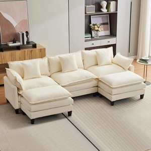 3-Seater L Shaped Modern Cloud Sofa Modular Sectional Couch with Pillow and Footstool for Living Room,Bedroom and Apartment - 1 of 4