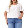Agnes Orinda Women's Plus Size Eyelet Embroidered Round Neck Flare Sleeve Casual Summer Blouses - 2 of 4