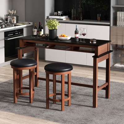 Black Rubberwood Counter Height Table with Storage and Power Outlets