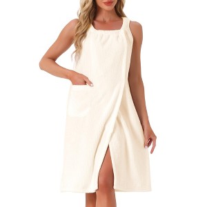 INSPIRE CHIC Women's Shower Wrap Wearable Button Bath Towel Robe Strap Sleeveless Dress with Snaps Pockets Spa - 1 of 4