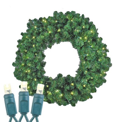 Novelty Lights Artificial LED Pre-Lit Christmas Wreath, Colorado Green Pine Greenery, Christmas Decoration