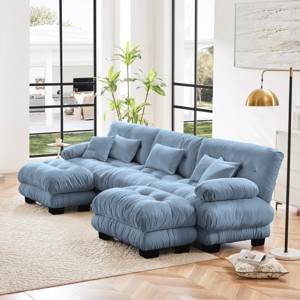 Luxury 3-Seater Modular Sectional Sofa with 2 Ottomans Chenille U Shaped Cloud Couch Soft ,Deep Seat Sofa for Living Room, Apartment-Tanpinhause - 1 of 4