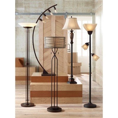 Bronze Traditional Floor Lamp with Faux Marble and Linen Shade