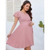 Clearlove Maternity V Neck Dot Dress Casual A-Line Short Ruffle Cap Sleeve Flowy Midi Dress Belt Photoshoot Baby Shower - 4 of 4