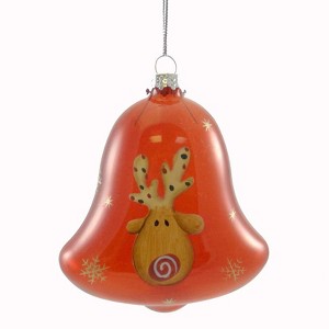 Gerson International 4.0 Inch Red Glass Bell/Star Christmas Tree Ornament , Translucent Elf Reindeer (1PC) - 1 of 2