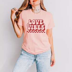 Simply Sage Market Women's Love Vibes Checkered Short Sleeve Graphic Tee - 1 of 4