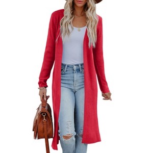 Essential Solid Open Front Maxi Long Knitted Cardigan Sweater for Women - 1 of 2