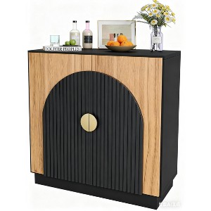 Buffet Sideboard Cabinet with Fluted Design & Arched Doors, Wood Console Table with Storage, for Dining Room Hallway Living Room, Black - 1 of 4