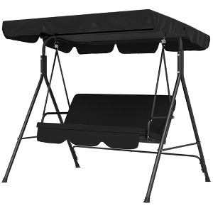 SEVOBAL Patio Swings 3-Seat Outdoor Swing Chair with Adjustable Canopy and Removable Cushion for Patio Garden Backyard, Black, 55.5"*20.9"*4.9" - 1 of 4