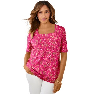 Jessica London Women's Plus Size Stretch Cotton Square Neck Tee - 1 of 4
