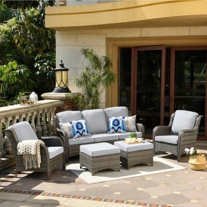 Ovios Orlando 5pc Gray Wicker Outdoor Patio Furniture Conversation Sofa Set with Cushions - 1 of 4