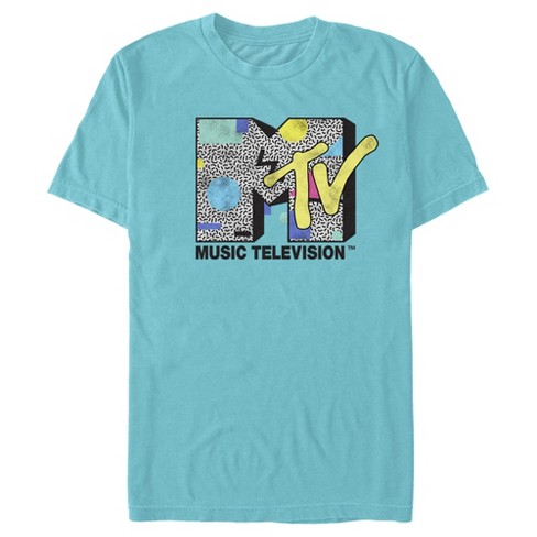 Men s MTV Eighties Style Print Logo T Shirt Tahiti Blue Large