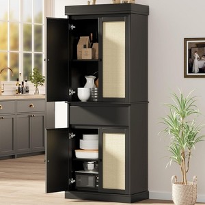 Kitchen Pantry Cabinet with Rattan Doors and Adjustable Shelves, Freestanding Cupboard with Drawer for Bathroom, Dining Room, Living Room - 1 of 4