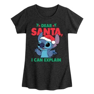 Girls' - Lilo and Stitch - Dear Santa, I Can Explain Christmas Fitted Short Sleeve Graphic T-Shirt - 1 of 3