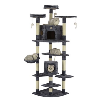 80'' Gray Cat Tree House with Sisal Scratching Posts