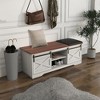 Shoe Storage Bench with Sliding Door, 47 Inch Farmhouse Shoe Bench with Cushion and Hidden Storage Compartment for Entryway, Living Room, Bedroom - 2 of 4