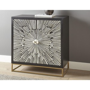 ORRD 2 Door Sunburst Bone Cabinet Black - Art Deco Accent Cabinet with Brass Base & Adjustable Shelves - 1 of 4