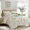 Queen Size Duvet Cover Set, Green Floral Print, 3pc Microfiber Bedding with Zip Ties - Modern Farmhouse Style - 2 of 4