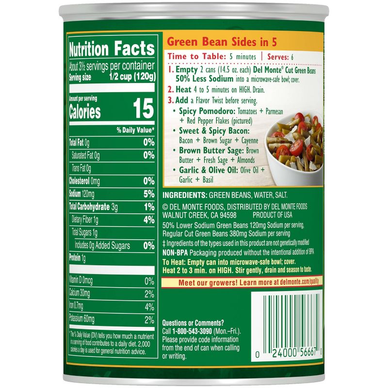 Del Monte Green Beans Low Sodium - 14.5Oz, 4 of 7