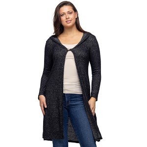 24seven Comfort Apparel Knee Length Long Sleeve Hooded Womens Cardigan Shrug - 1 of 4
