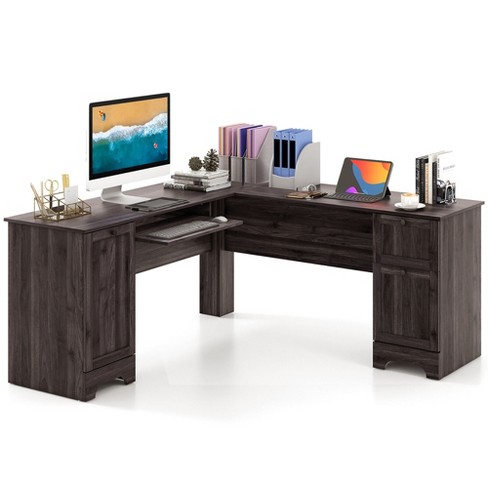 Homcom L-shaped Corner Home Office Computer Desk, Study Table Pc  Workstation With Storage Shelf, Space Saving, Black Wood Grain : Target