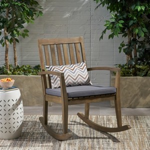 GDFStudio Priya Outdoor Acacia Wood Rocking Chair with Cushion - 1 of 4