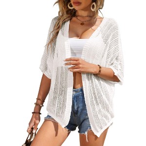 Clearlove Womens 2025 Short Sleeve Crochet Summer Cardigan Cropped Sweater Lightweight Shrug Cardigan - 1 of 2