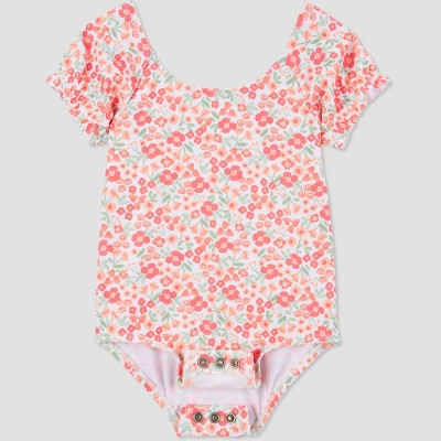 Baby Girl Bowknot Design All Over Sunflower Print Puff-sleeve One-Piece Swimsuit