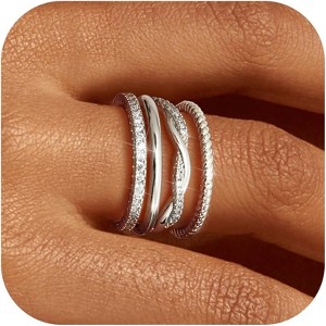 Stackable Gold Rings for Women Non Tarnish Dainty 14K Gold Plated Thin Rings Cubic Zirconia Thumb Ring Set Promise Wedding Bands Engagement Rings - 1 of 4