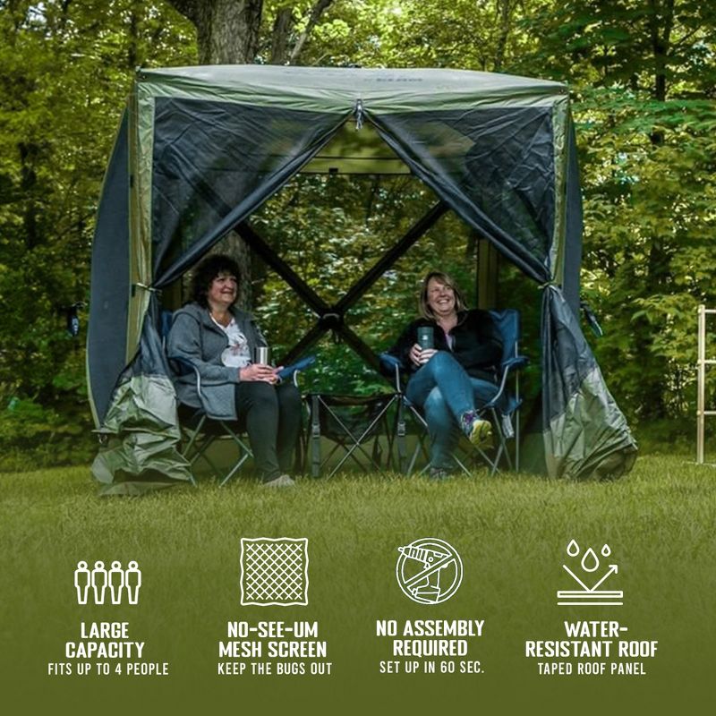 Clam Quick Set Traveler 6 by 6 Foot Portable Pop Up Outdoor Tent Canopy and Carry Bag with 3 Wind and Sun Panels Accessory, Green, 3 of 10