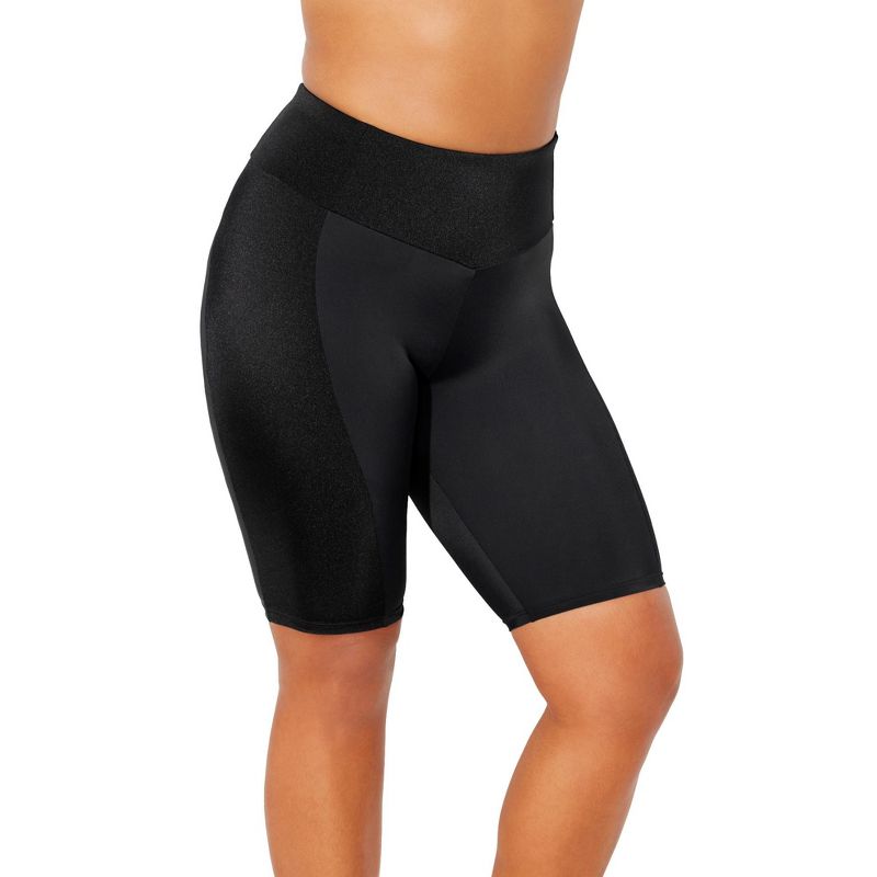 Swimsuits for All Women's Plus Size 8" Shimmer Color Block High Waist Swim Bike Short, 1 of 2