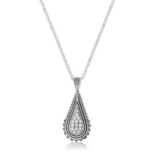 ShineHigh .37 Ct Tear Drop Rhodium Pendant Necklace with Clear Cubic Zirconia and Textured Frame – Elegant Vintage-Inspired Design - 1 of 1