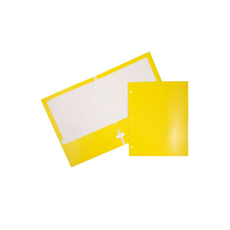 JAM Paper Laminated Glossy 3 Hole Punch Two-Pocket School Folders Yellow 385GHPYED, 1 of 5