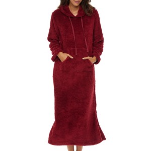 ADR Women's Warm Fleece Nightgown, Oversized Hoodie, Long Hooded Sweatshirt Robe - 1 of 4