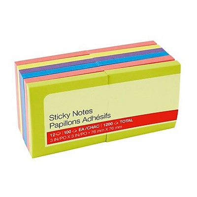 MyOfficeInnovations Stickies Notes 3" x 3" Bright Colors 12 Pads/Pack (S-33BR12) 565447