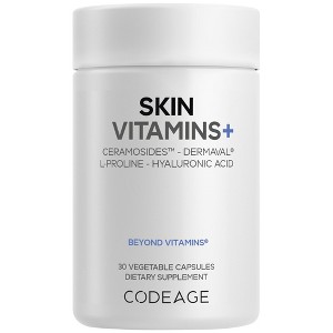 Codeage Skin Vitamins+ Supplement – Dermaval, Hyaluronic Acid, Coffeeberry, Vitamin C – Skin Elasticity, Wrinkle & Moisture Support, 30 Capsules - 1 of 4
